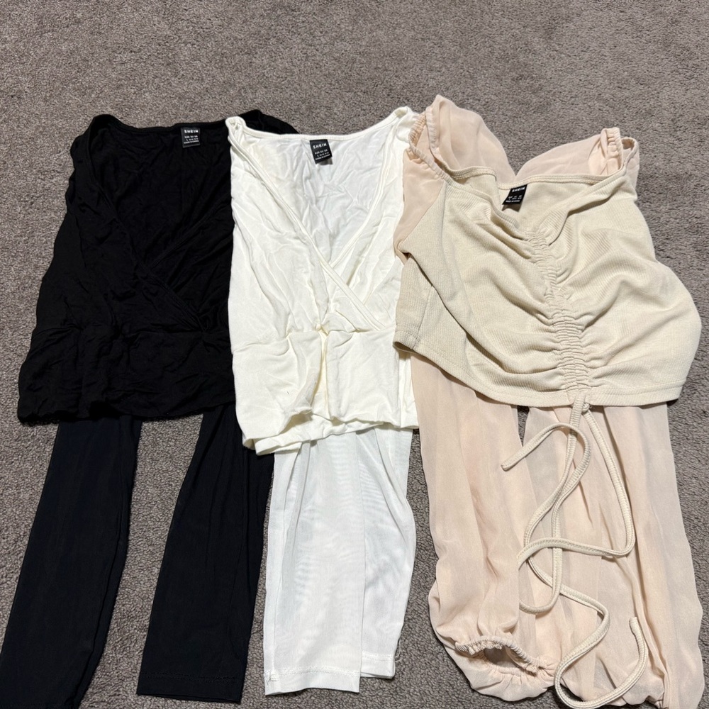 Women’s Ruched V-Neck Crop Tops in Black, White & Cream Bundle
